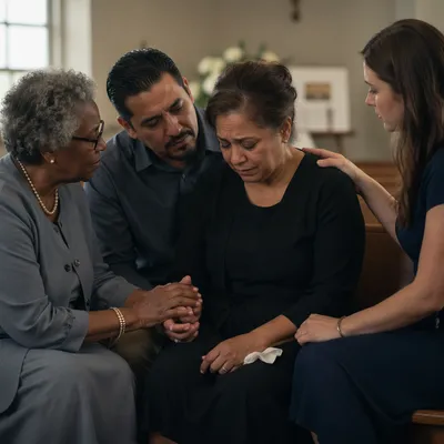 Friends Comforting Grieving Woman on Bench