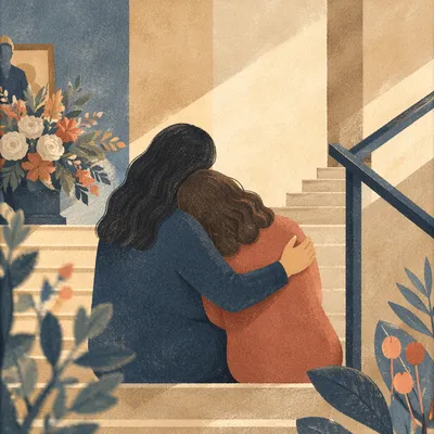 Quiet Comfort Embrace After Memorial Service