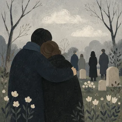 Quiet Funeral Comfort Embrace in Mist