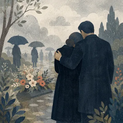 Comforting Embrace at Misty Funeral Garden