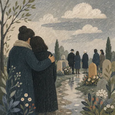 Gentle Comfort Embrace at Funeral Gathering