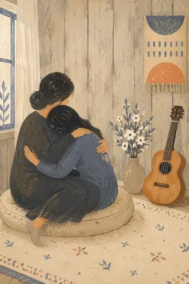 Comforting Embrace in Quiet Memorial Room