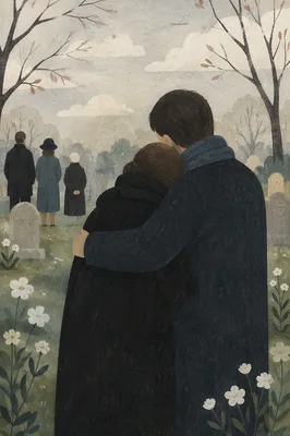 Comforting Embrace at a Quiet Funeral