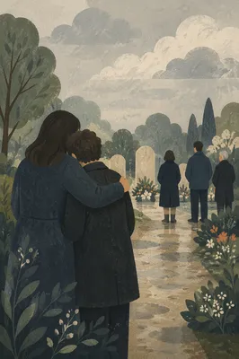 Comforting Embrace at a Quiet Funeral