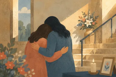 Comforting Embrace After Funeral Service