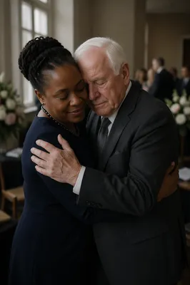 Comforting Embrace at Indoor Funeral Reception