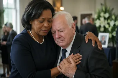 Comforting Embrace at Funeral Reception