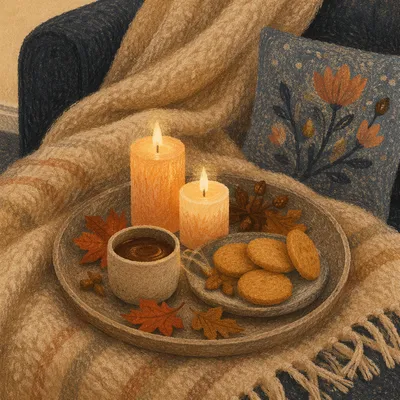 Warm Blanket and Candlelit Comfort Still Life