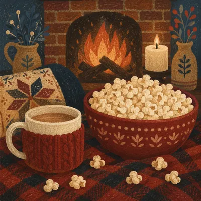 Cozy Candlelit Comfort with Blanket and Cocoa