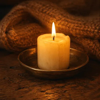 Warm Candlelight Comfort with Knitted Blanket