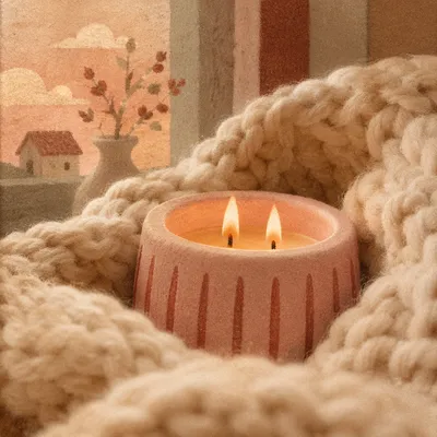 Warm Candlelight Comfort in Knitted Blanket