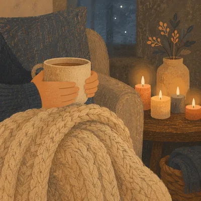 Warm Blanket and Candlelight Comfort