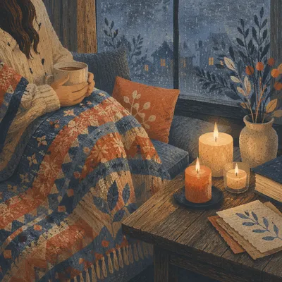 Cozy Blanket and Candlelight Evening Comfort