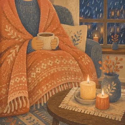 Cozy Candlelit Comfort with Warm Blanket