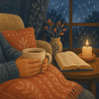 Warm Candlelit Comfort with Bible and Blanket