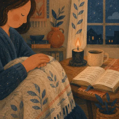 Hands on Wool Blanket by Candlelight
