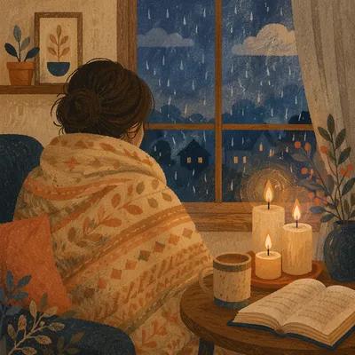 Warm Blanket Comfort by Candlelit Window