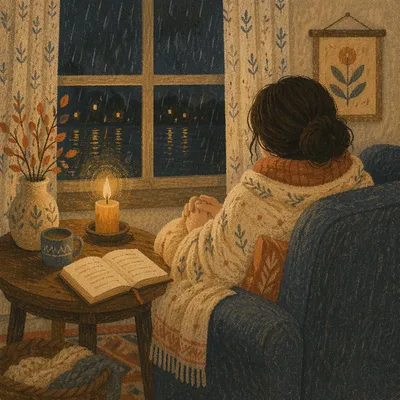Candlelit Comfort in a Rainy Evening