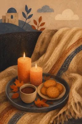 Warm Candlelight Comfort with Cozy Blanket