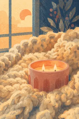 Candlelight Nestled in Cozy Winter Blanket