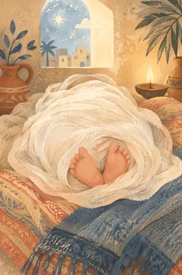 Newborn Feet Wrapped in Warm Candlelight