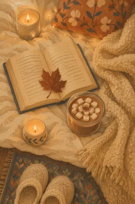 Warm Candlelit Comfort with Book and Cocoa