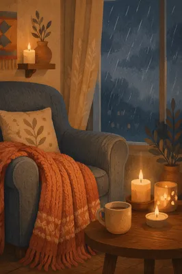 Cozy Blanket and Candlelight Evening Comfort