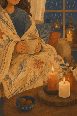 Cozy Candlelit Comfort with Warm Blanket