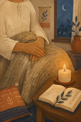 Warm Candlelit Prayer with Knitted Blanket