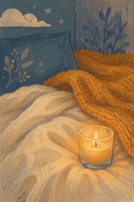 Warm Candlelight Comfort on White Bedding
