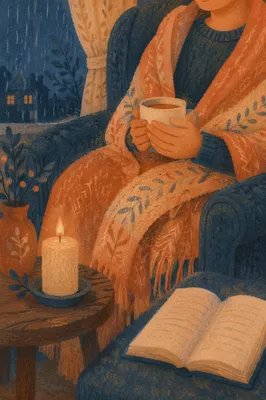Candlelit Comfort With Warm Knitted Blanket