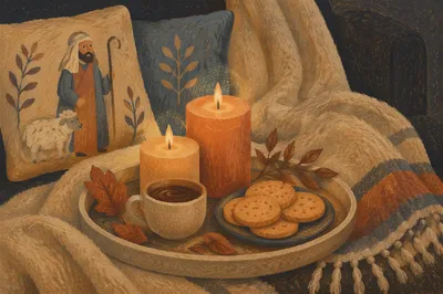 Warm Candlelit Blanket Comfort Still Life