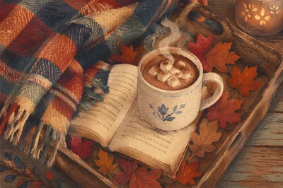 Cozy Autumn Comfort with Cocoa and Candlelight