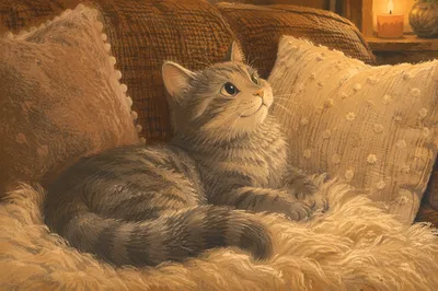 Cozy Tabby Cat in Warm Candlelight