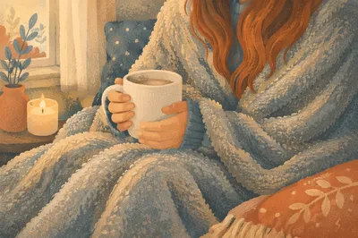 Cozy Blanket and Candlelight Comfort Scene