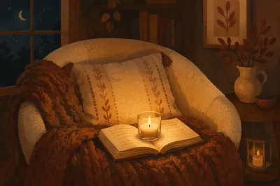 Cozy Candlelight Comfort Corner with Blanket