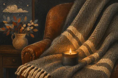 Cozy Blanket and Candlelight Comfort Scene