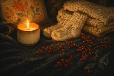 Cozy Candlelight Comfort with Warm Blankets