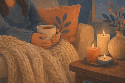 Warm Blanket and Candlelight Comfort Scene