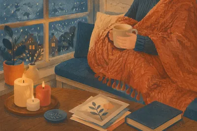 Warm Blanket and Candlelight Comfort Scene