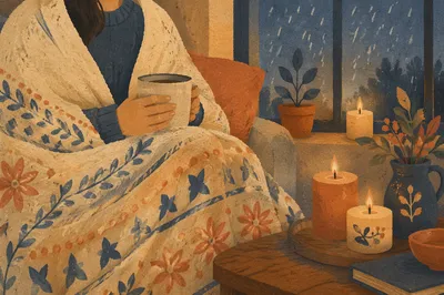 Cozy Candlelit Comfort Under Warm Blanket
