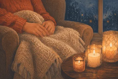 Quiet Comfort with Blanket and Candlelight