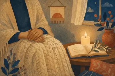 Comforting Candlelit Prayer with Warm Blanket