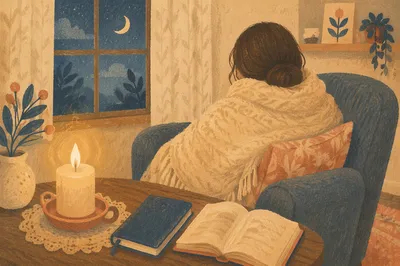 Candlelit Comfort Under a Warm Blanket