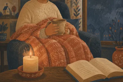 Candlelit Comfort Under a Warm Blanket