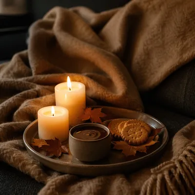 Warm Candlelit Comfort with Cozy Blanket