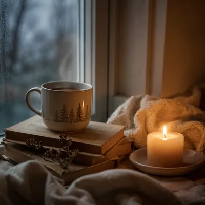 Cozy Candlelit Comfort on Quiet Windowsill