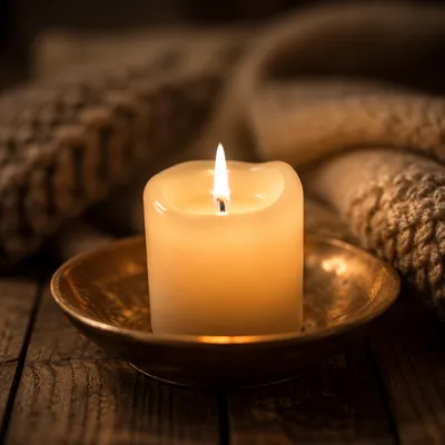 Warm Candlelight Comfort with Knitted Blanket