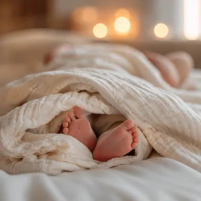 Newborn Feet Wrapped in Warm Candlelight