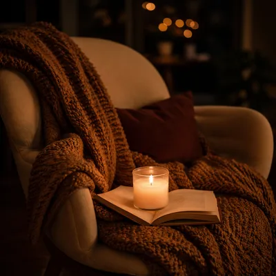 Candlelit Blanket Comfort in Cozy Chair
